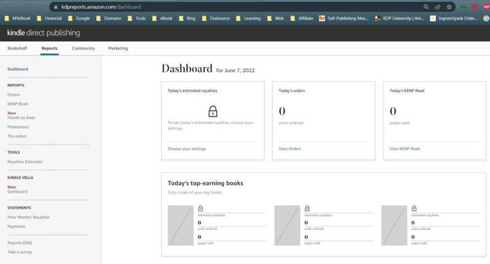 Kindle Direct Publishing reports dashboard